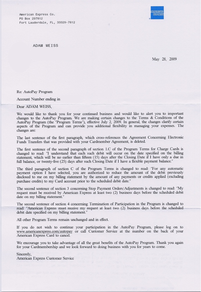 Letter from American Express